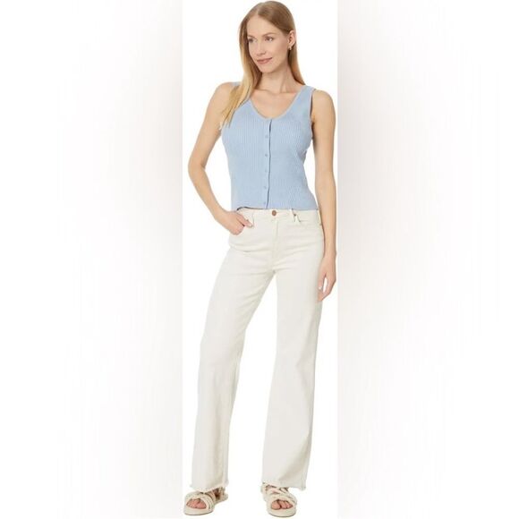 Madewell‎ The Signature Knit Button-Front Sweater Tank Ribbed Blue Sz Large NWT - Picture 4 of 16